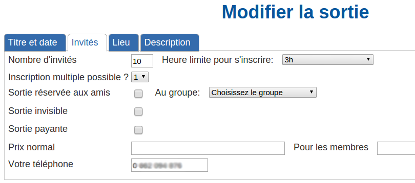 Création de sortie, deuxième onglet