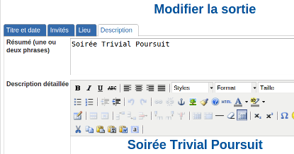 Création de sortie, quatrième onglet
